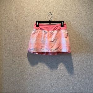 Lululemon “Pace Setter Skirt” in Gros Gingham Bleached Coral/Pop Orange, 4